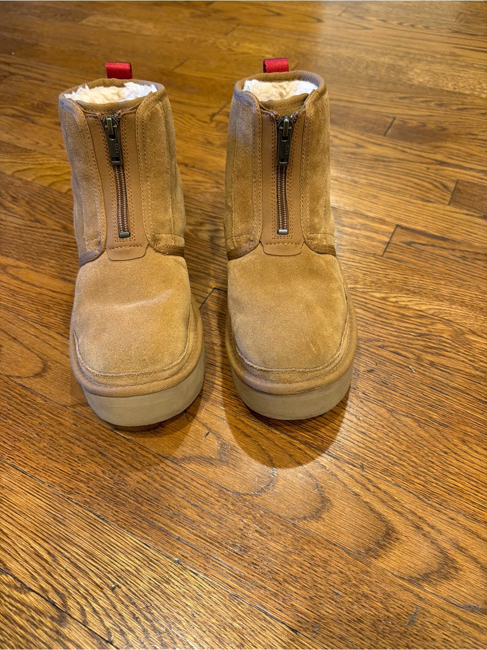 UGG Kids Chestnut Suede Zip-Front Shearling Boots